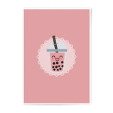 Cute Boba Tea Photographic Prints, Kawaii Drink Wall Art, Pink Food Print, Trendy Home Decor, Gift Idea, Bubble Tea Art - Tawshia